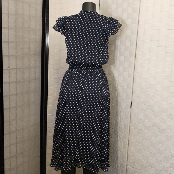 BRAND NEW MSK POLKA-DOT MIDI FIT &FLARE SCUBA NECK CHIFFON DRESS - Picture 11 of 16